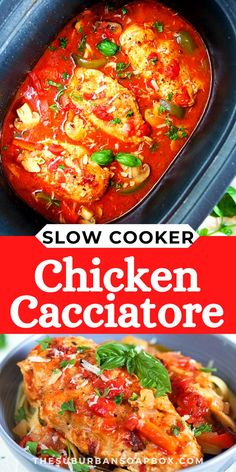 slow cooker chicken cacciatore is an easy and delicious dinner that's ready in less than 30 minutes