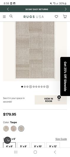 the website for rugs and carpets is displayed on a tabletop with price tags