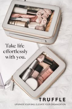 an advertisement for truffle cosmetics with the words take life effortlessly with you