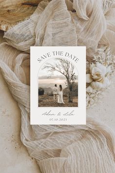 save the date card with an image of two people