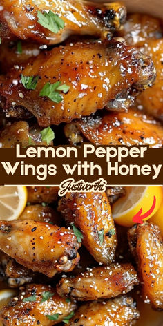 lemon pepper wings with honey on a plate