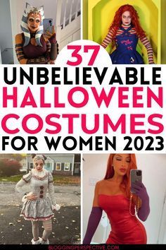 several halloween costumes for women with text overlay that reads 37 unbelievablely able halloween costumes for women