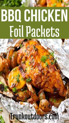 bbq chicken foil packets with text overlay