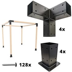 four different types of metal structures with screws on each side and the top two are shown