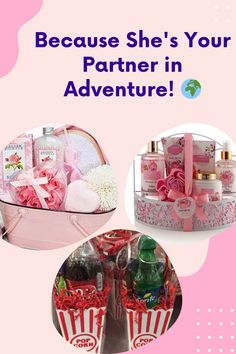 an advertisement for a women's gift set with the words, because she's your partner in adventure