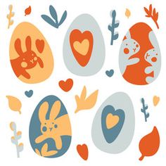 an image of easter eggs with animals and hearts