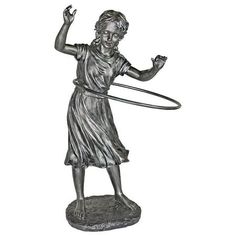 a statue of a girl with a hula hoop in her hand, on a white background