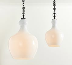 two light fixtures hanging from a ceiling in a room