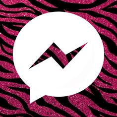 a pink and black zebra print with a white speech bubble in the shape of an arrow