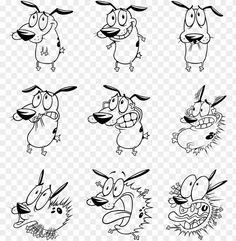 cartoon characters with different expressions on their faces, including an angry dog and other animals