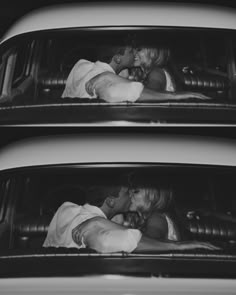 two people are kissing in the back of a car