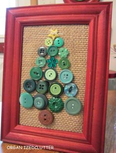 a red frame with buttons in the shape of a christmas tree