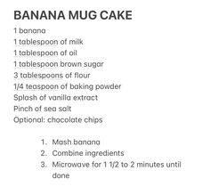 the ingredients for banana mug cake are shown in this graphic above it's description