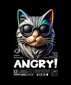 Embrace your fierce side with this bold editable t-shirt design template featuring a stylish cat with a fierce expression and vibrant colors. The striking "ANGRY!" typography and edgy elements make it perfect for those who want to express their fearless personality. Customize this template to create a unique, attention-grabbing piece for your wardrobe. __ #kittl #kittldesign #kittlai #tshirtdesign #apparel #streetwear #animaldesign #illustration #graphicdesign #designtool #vectordesign #designinspiration Cat With Attitude, Graphic Shirt Design, Texture Graphic Design, Trendy Shirt Designs