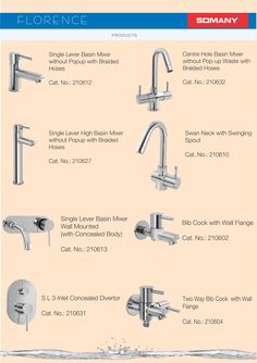 the different types of faucets are shown in this brochure, which is also