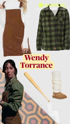 a woman wearing overalls and holding a baseball bat next to a poster with the words wendy torance