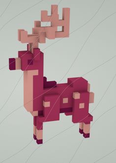 an animated giraffe made out of pink cubes and strings on a gray background