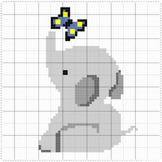 a cross stitch pattern with an elephant holding a flower