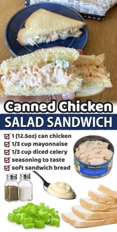 an advertisement for canned chicken salad sandwich on a table