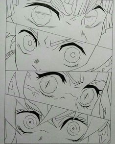 three different views of an anime character's eyes