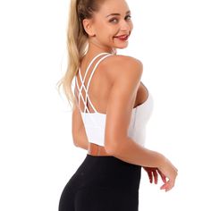 The EMES SHOP sports bra is detailed with a scoop neckline. Features double racerback straps that crossover the open back. This lightweight. breathable. quick-drying sports bra is perfect for your next gym session or yoga class.MATERIAL:85% Nylon 15% SpandexMEASUREMENTS:Small : 4-6 Waist: 25-26.5 in Chest: 33-34.5 in Medium : 6-8 Waist: 26.5-28 in Chest: 34.5-36 in Large : 8-10 Waist: 28-29.5 in Chest: 36-37.5 in X-Large : 10-12 Waist: 29.5-31 in Chest: 37.5-39 in Eatonton Georgia, Tank Top Bras, Racerback Sports Bra, Yoga Bra, Black Sports Bra, Yoga Class, Top Pattern, Black Media, Yoga Fitness