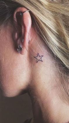 Top 15 Powerful Small Tattoo Ideas: Embrace Subtle Strength Star Tattoos Ideas, Kneck Tattoos, Back Of Neck Tattoos, Star Tattoos Behind Ear, Black Star Tattoo, Small Star Tattoos, Small Neck Tattoos, Tattoo Me, Bestie Tattoo