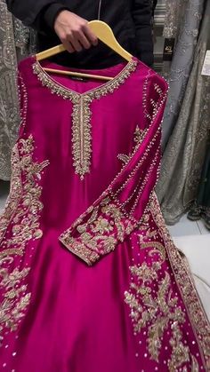 @sakshisindhi Pakistani Wedding Bridal Designer Long dress handwork Party wear Look #anarkali Handmade Embroidery Dress, Asian Style Clothes, Pakistani Dresses Party, Party Wear Gowns, Pakistani Formal Dresses, Latest Dress Design