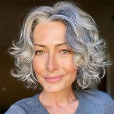 Curly Bob Grey Hair, Wavy Grey Bob, Hair Styles For Over 60 Aging Gracefully, Gray Curly Hair Natural Curls, Curly Grey Hair Natural Curls, Curly Bobs For Older Women, Curly Grey Hair, Wash And Go Hairstyles, Hairstyles For Over 60