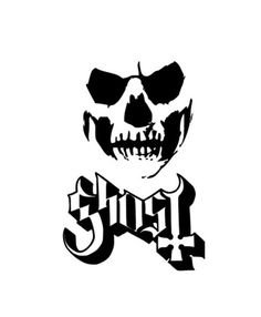 a black and white skull with the word ghost on it