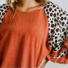 Umgee Red Casual Top For Brunch, Casual Red Top For Brunch, Leopard Print Cotton Tops For Spring, Brown Cotton Top For Brunch, Brown Cotton Tops For Brunch, Leopard Print Cotton Tops For Fall, Fall Leopard Print Cotton Tops, Keyhole Shirt, Coral Blouse