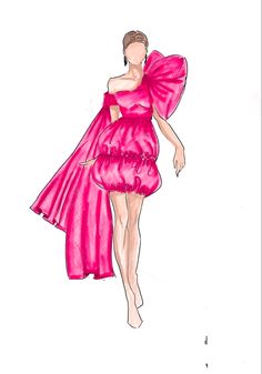 a drawing of a woman in a pink dress