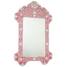 Pink Mother Of Pearl Inlay Floral Circle Mirror Floral Mirror Frame, Mother Of Pearl Mirror, Pearl Mirror, Sofa Bar, Scalloped Mirror, Floral Mirror, Handmade Mirror, Flower Mirror, Handmade Mirrors