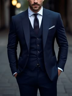 Navy Blue Work,Party Collar   Colorblock  Embellished Non-Stretch  Men Clothing Navy Blue Suit For Groom, Navy Blue Suits For Men Wedding, Navy Blue Suit Men Wedding, Groom Blue Suit Wedding, Blue Suits For Men Wedding, Men’s Wedding Outfit, Dark Blue Suit Men, Navy Fitted Suit, Navy Blue Suits For Men