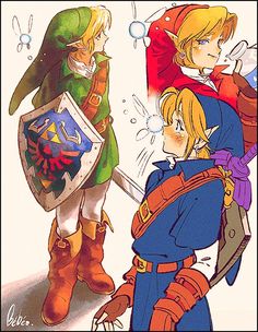 an image of the legend of zelda and link between two people, one holding a shield