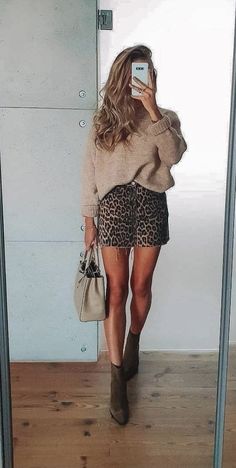 Casual Day Outfits Autumn, Work Holiday Outfit, Classy Clothes Women, Miami Fall Outfits, Winter Night Out, Chic Leopard Print Mini Dress For Date Night, Rap Concert Outfit Winter, Leopard Print Mini Skirt For Fall, Cheetah Skirt Outfit