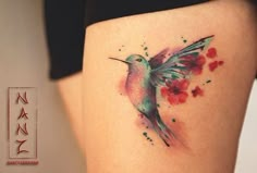 Humming bird qith cherryblossoms by Nancy Abraham Muchas gracias Martha por confiarme tu primer tatuaje, creo que me gusta hacer colibrís! #watercolorartist #watercolortattoo #hummingbird... Tattoos Arm Mann, Bird Tattoos For Women, Vogel Tattoo, Small Bird Tattoo, Watercolor Hummingbird, Foot Tattoos For Women