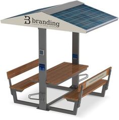 a bench with a solar panel attached to it and the words 3 branding above it