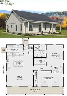 the floor plan for a small house with two bedroom and an open living area in it