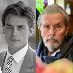 two different pictures one has an older man and the other has a younger man with grey hair