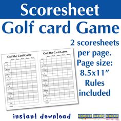 the printable golf card game is shown in blue and white, with instructions to play it