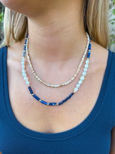 Adorable beaded necklaces that add some spunk to your outfit! Hair Accessories Jewelry, Boot Accessories, Heels & Wedges, Top Graphic Tees, Your Outfit, Beaded Necklaces, Wedge Boots, Blue Beads, Mens Tees