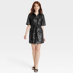 Could Only Get One, Whoever Gets This Is Going To Rock It! Completely Sold Out In Black. Added Photos Of Exact Same Dress In Beige So You Can Gauge Fit And Style. Only Available Here In Black. Brand New With Tag From A New Day Short Sleeve, Faux Leather Mini Dress Belted Shirt Dress Size Extra Small Bust 17” Length 36” You Will Find All The Strappy Sandal Heels And Jewelry In My Shop To Bundle A Perfectly Styled Look! Add Smart, Head-Turning Style To Your Going-Out Looks With This Short-Sleeve F Going Out Looks, Tie Front Dress, Black Slip Dress, Leather Mini Dress, Faux Leather Dress, Belted Shirt Dress, Bodycon Maxi Dresses, Stylish Sandals, Dress Shirt Sleeves