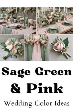 green and pink wedding color ideas for the bride's bouquets, table settings, and centerpieces