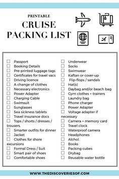 the printable cruise packing list