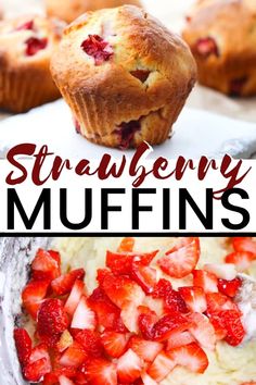 strawberry muffins with cream cheese and strawberries on top