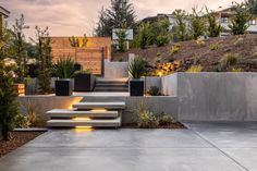 modern concrete steps leading up to the house