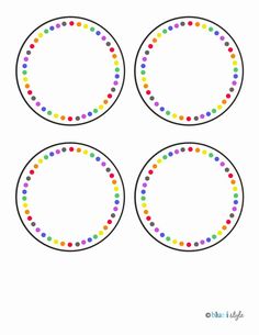 four circles with dots on them are shown in the shape of a circle, which is colored