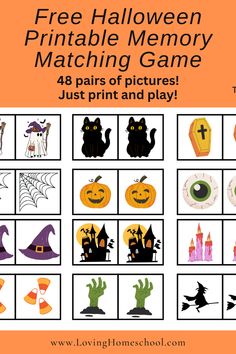 halloween printable memory matching game for kids