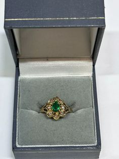 EXQUISITE ANTIQUE LADIES EMERALD DIAMOND YELLOW GOLD RING - $10K APR w/ CoA!!!!! | eBay Emerald Stone, Yellow Gold Ring, Emerald Diamond, Yellow Gold Rings, Pear Shaped, Round Brilliant, Timeless Beauty, Antique Jewelry, Jewelry Ideas