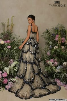 Tarik Ediz: 98083 - Vintage Shiny Skirts, Straight Across Neckline, Puffy Dresses, Tarik Ediz, Designer Evening Dresses, فستان سهرة, Dream Dresses, Glam Dresses, Gorgeous Gowns